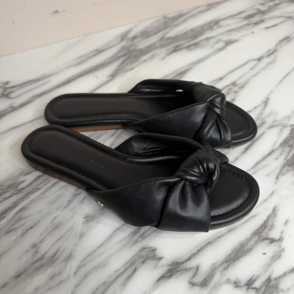 Veronica Beard Salton Black Leather Knot Sandals Slides Sz 6 Slip On Luxury